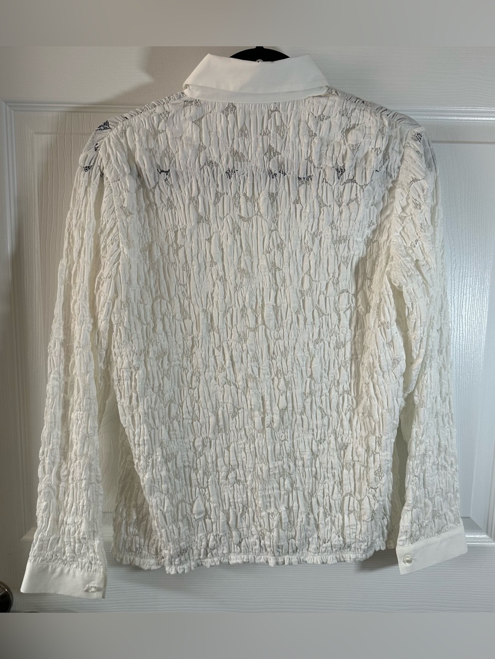 Anne Fontaine Roman White Lace Zip Front Blouse | Size 42 - Picture 4 of 15